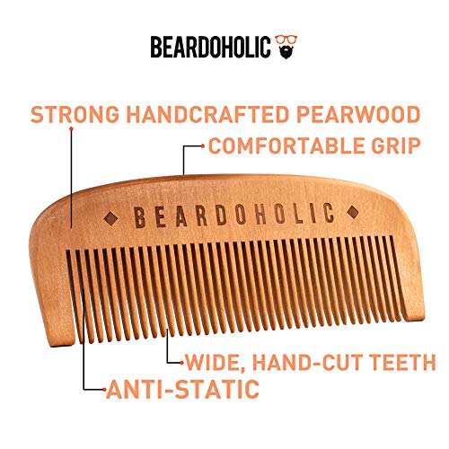 Beardoholic Beard Balm and Comb Set ? 100% All Natural, 100% Pearwood Hand Made Design ? Anti-Static, Eliminates Tangles and Ingrown Hairs, Itch and Dandruff ? Style Beard With Ease