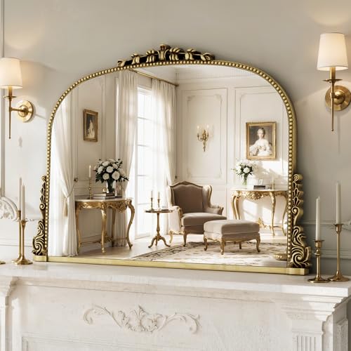 Vintage Gold Arched Baroque Wall Mirror - 28x36 Inch Elegant Frame with HD Tempered Glass