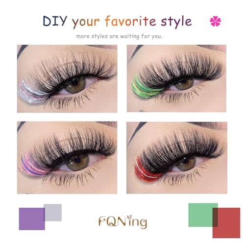 Glitter Lash Extensions Laser 12 Colors Individual Spikes Eyelash Extension Professional Supplies 15mm for Daily,Party, Festival Makeup (Mix-12 Colors)