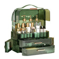 Green Portable Makeup Organizer Box with Drawers & Transparent Lid
