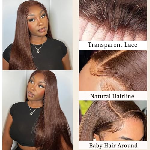 10 Inch Brown Straight Human Hair Lace Frontal Closure - Pre Plucked Baby Hair, 4x4 HD Swiss Lace, Brazilian Virgin