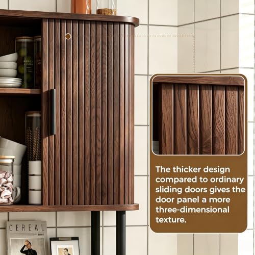 Walnut Fluted Bathroom Wall Cabinet with Tambour Sliding Door - 9.8"D x 23.6"W x 26.3"H - Modern Space Saver
