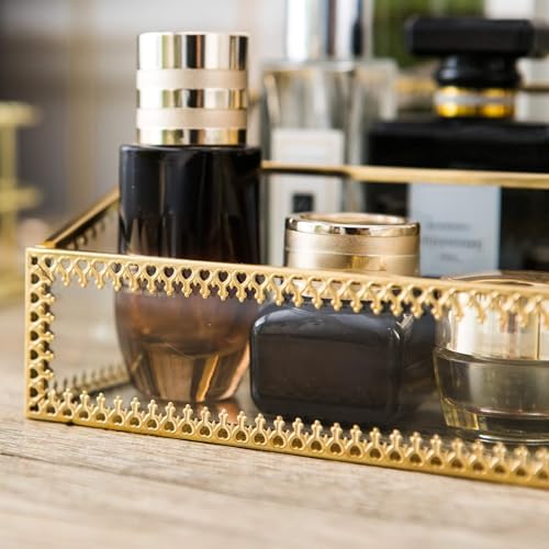 Gold Large Glass Makeup Organizer - 6 Compartments Vanity & Countertop Storage