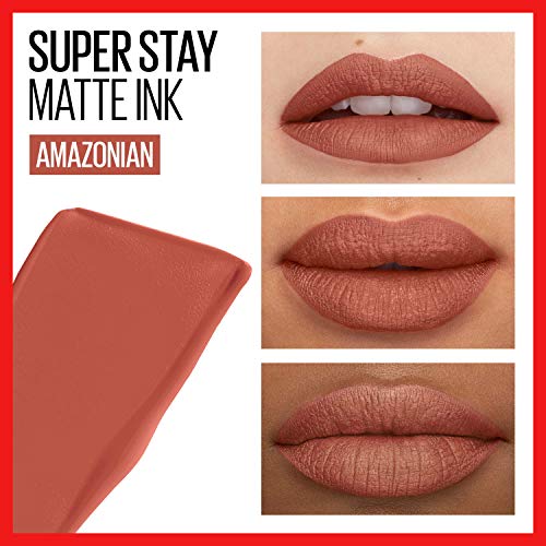 MAYBELLINE Super Stay Matte Ink Liquid Lipstick Makeup, Long Lasting High Impact Color, Up to 16H Wear, Amazonian Nude Brown and Pioneer Blue Red, 1 Count Each