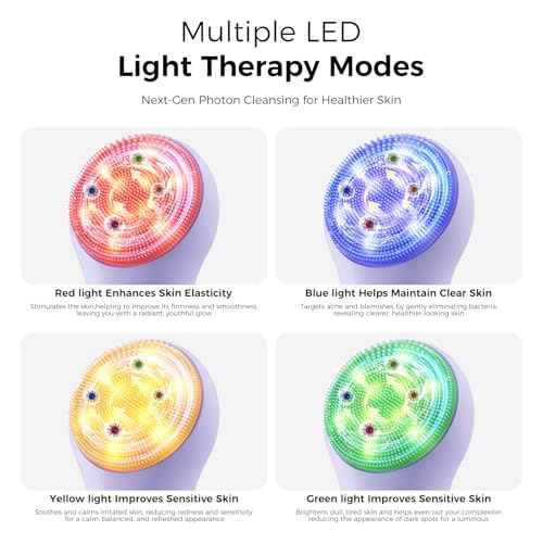 Face Scrubber Facial Cleansing Brush - Waterproof and Rechargeable Face Cleansing Brush with 4 LED Gentle Light, Cleansing, Exfoliating and Massaging, Electric Face Scrub Brush for Men & Women