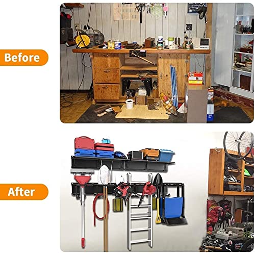 96-Inch Black Garage Storage Rack with Wall Mount Overhead Shelves - Heavy Duty Steel