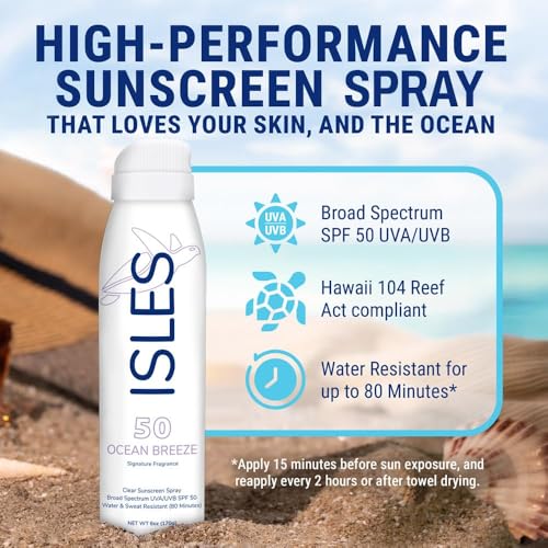 Coral Isles SPF 50 Sunscreen Spray Ocean Breeze 6 Fl Oz Pack of 2 – Reef Safe, Water-Resistant, Broad Spectrum