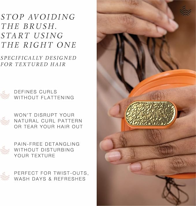 Manta Curls Anti-Breakage Detangling Hairbrush - Orange with Gold, for Curly & Afro Hair
