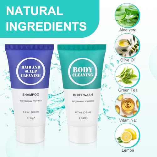 Travel Size Shampoo & Body Wash Set - 100 Pack, 0.7 oz/20 ml, Individual Sealed Tubes - Variation of 100
