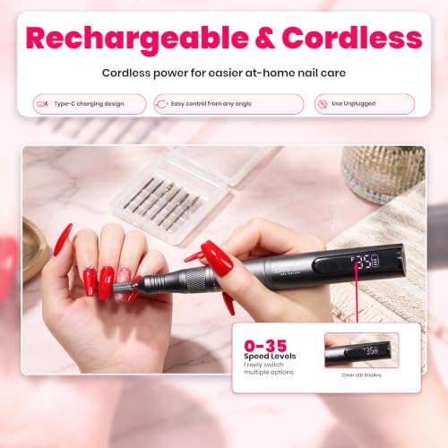 Beetles Cordless Nail Drill Kit Grey - 6 Drill Bits, 35 Speeds, Rechargeable
