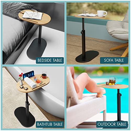 Adjustable Bamboo Bathtub Tray Table with Sturdy Iron Base & 360° Rotation