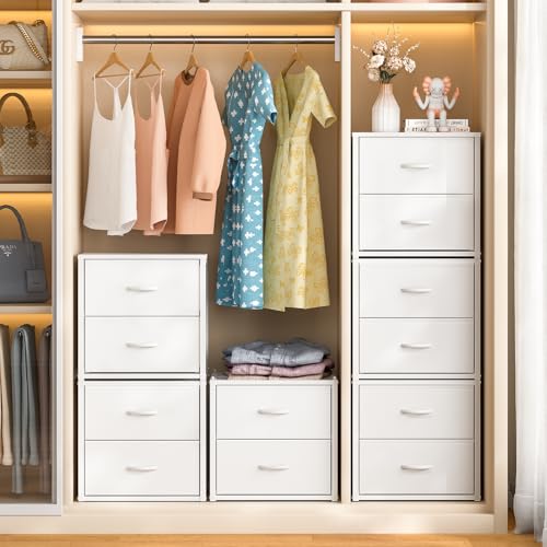 DAOUTIME 3-Piece Stackable Closet Drawer Organizer Set - White, Space-Saving Storage for Bedroom & Living Room