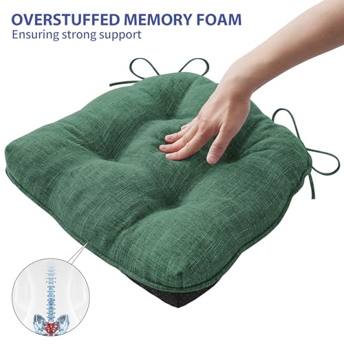 Memory Foam Chair Cushions Set of 4 - 15.5x15.5x4 Inches Dark Green Variation 4