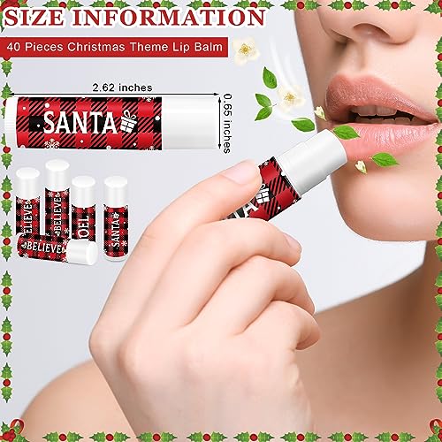 Sosation 40 Pcs Christmas Flavored Lip Balm Bulk Holiday Christmas Stocking Gift Set Celebrate Lip Balm Stick Beauty Lip Care