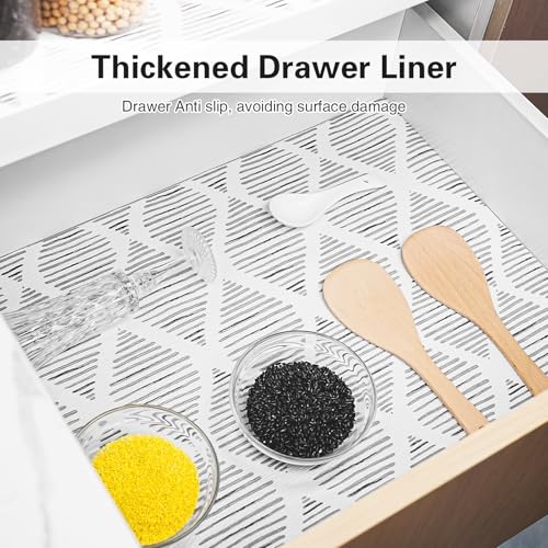 GTJ Non-Adhesive Drawer and Shelf Liner for Kitchen Cabinets, 23.6"W x 354"L, Square Stripes Pattern