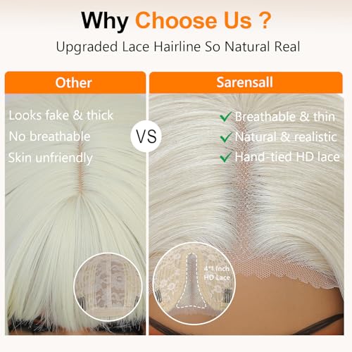 Platinum Blonde Wig for Women, 4x1 Lace Hairline Long Wavy Middle Part Heat Resistant Synthetic Wigs for Daily Party - 24 Inch