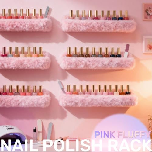 YMVV Furry Pink Wall-Mounted Nail Polish Rack - 15 Inch Plush Organizer