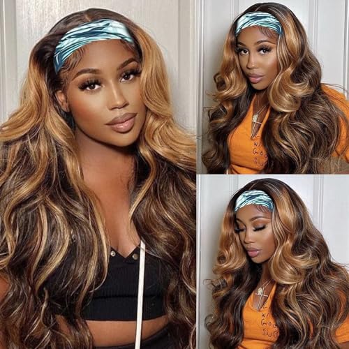 12 Inch Ombre Headband Wig Human Hair Body Wave #4/27 Highlight Glueless Wigs - Black Women Style