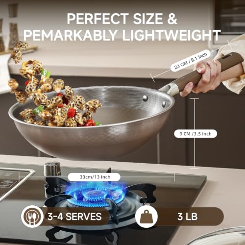 13-Inch Titanium Hybrid Wok with Lid and Stir-Fry Pan Nonstick Induction Ready