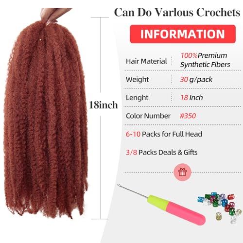 QRHSUKA 18 Inch Ginger Marley Twist Braiding Hair - 8 Packs Afro Kinky Curly Extensions