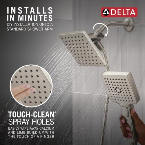 Square Dual Shower Head with Handheld Spray - Brushed Nickel, 4 Settings, 1.75 GPM