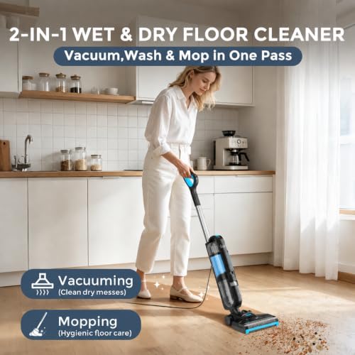 Corded Wet Dry Vacuum Mop for Hard Floors - 15KPA Suction, Self-Cleaning, Dual Tank System