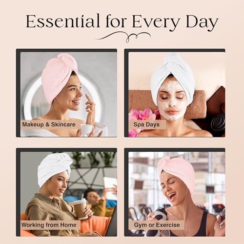 Cotton Hair Towel Wrap for Women & Kids - Pack of 3 - White Pink Lilac