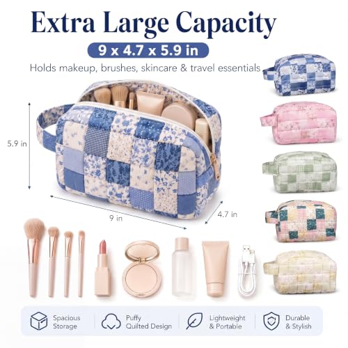 Large Quilted Makeup Bag 5 Pack with Handle Travel Cosmetic Organizer