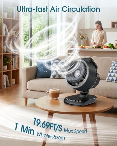 Portable Rechargeable Fan with Remote - Black, 30000mAh, Oscillating & Turbo Blades