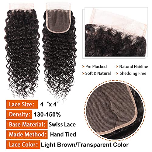 14 Inch Water Wave Lace Closure Human Hair Natural Black 18A Grade Remy Brazilian Virgin Wet & Wavy