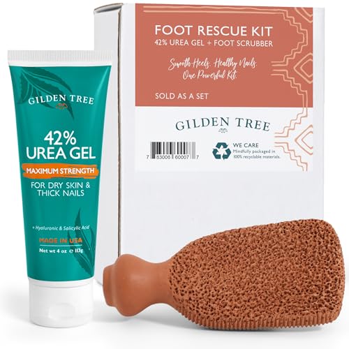 Callus Remover Gel & Foot Scrubber Kit - 42% Urea Exfoliating Pedicure Tools - Cracked Heel Care Variation of 42% Urea Gel + Foot Scrubber