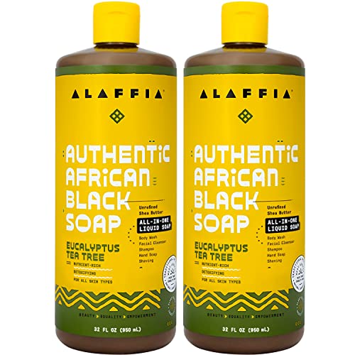 African Black Soap with Eucalyptus & Tea Tree - 2 Pack, 32 Oz Each, Versatile Skin & Hair Care