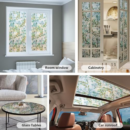 Finnez Leaf Privacy Window Film - Static Cling, Rainbow Effect, 35.4" x 26.2 Feet