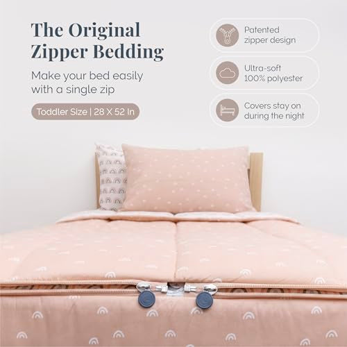 Kids Zipper Bedding Set - Peach Rainbow Toddler All-in-One Bed Cover