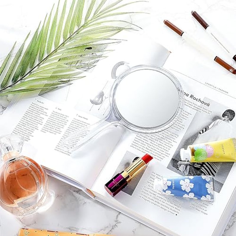 Jetec 12 Pcs Double Sided Handheld Mirror, 1X/2X Magnifying, Clear Frame, Modern Round Shape, Travel & Gift, 4.5 x 8.3 Inches