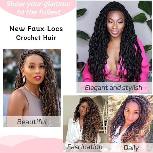36 Inch Goddess Faux Locs Crochet Hair - 7 Packs Natural Black with Curly Ends