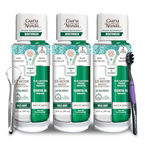 GuruNanda Dual Chamber Fresh Breath Mouthwash 3-Pack - Mint Xylitol 20 fl oz each
