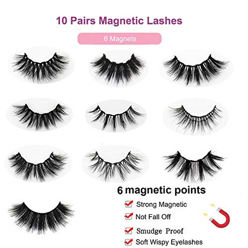 DAODER Magnetic Eyelashes with 4 Tubes Eyeliner Kit Long Magnetic Lashes Wispy 10-20MM Variety Pesta?as Postizas Magneticas D Curl 10 Pairs Magnet False Eyelashes for Daily Wear