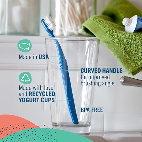Preserve Eco Friendly Medium Adult Toothbrushes with Travel Case - Made in USA, Recycled Plastic