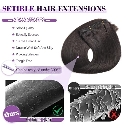 Dark Brown 14 Inch Human Hair Clip-In Extensions 80g Seamless Double Weft