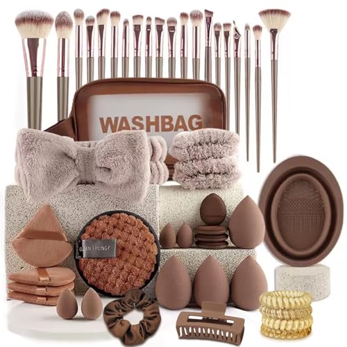 Brown Makeup Brush Set - 48pcs Professional & Beginner Friendly Synthetic Brushes