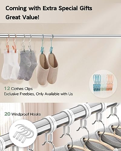 VIKAQI 95-Inch Folding Outdoor Indoor Clothes Drying Rack with 20 Hooks, 12 Clips, Heavy-Duty Stainless Steel