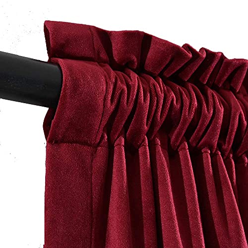 Burgundy Velvet Curtains with Tassel Trim - 52W x 96L Double Pack, Blackout Drapes for Living Room & Bedroom