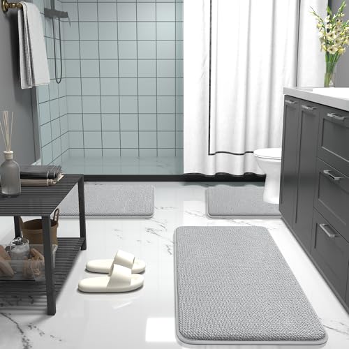 Memory Foam Bathroom Rug 59x35 Light Grey Absorbent Non-Slip Bath Mat