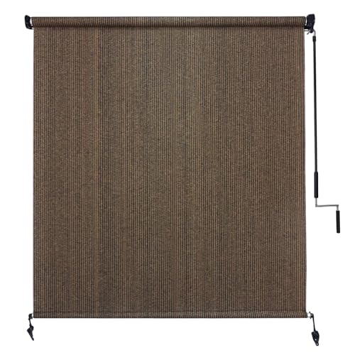 Mocha Patio Shades Roll Up Outdoor Blinds for Porch 7' W x 8' H - UV Blocker