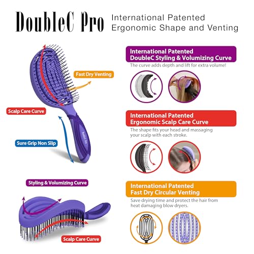 NuWay DoubleC PRO Hyacinth Scalp Care Hair Brush – Double Curve Design for Massage & Styling