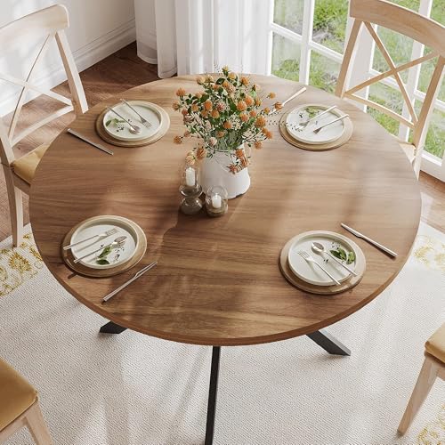 Walnut 47.2 Inch Round Dining Table for 4 - Sturdy Kitchen & Home Use