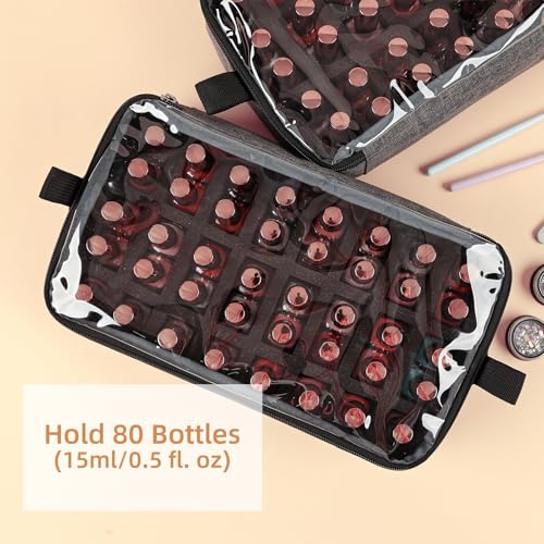 HOMEST Double Layer Nail Polish Organizer Holds 80 Bottles (15ml/0.5 fl. oz) and a Lamp, Case with 2 Removable Pouches for Manicure Tools Storage, Grey(Bag Only)