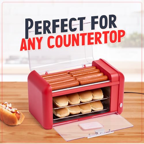 Nostalgia Red Hot Dog Roller & Bun Toaster Oven - Extra Large Multi-Use Grill