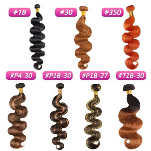 Brazilian Virgin Human Hair Extensions - Ombre Black to Light Brown, 8-30 Inch, 3 Bundles